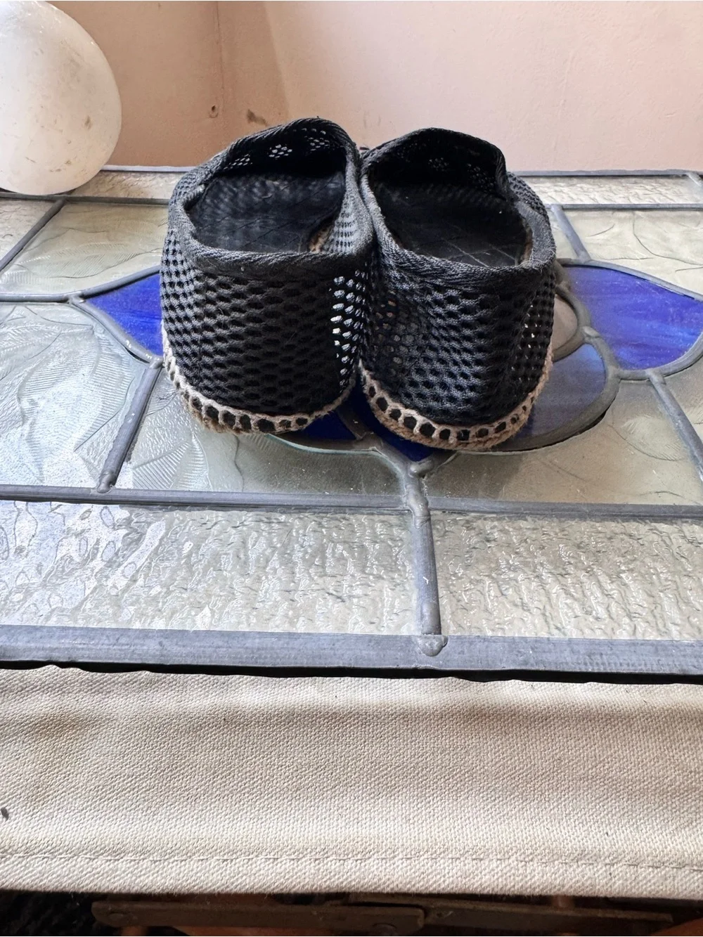 CHANEL Black Mesh & Leather Espadrille Flats